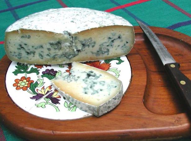 Hvordan laver blå ost. Start med koldt drænet tykmælk fra Farmer ost fremstillet af to gallons mælk, drænet i køleskabet.